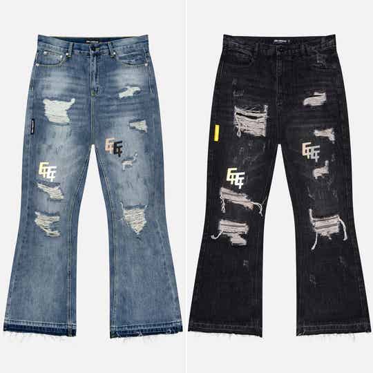 Flared distressed jeans
