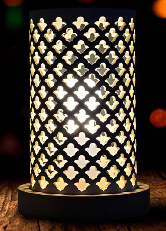 Lampe en céramique avec motif marocain de tulipe H 25 cm