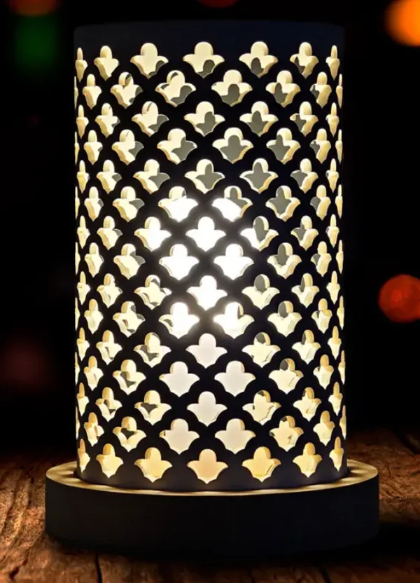 Lampe en céramique avec motif marocain de tulipe H 25 cm