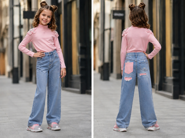 Jeans glitter zakje roze