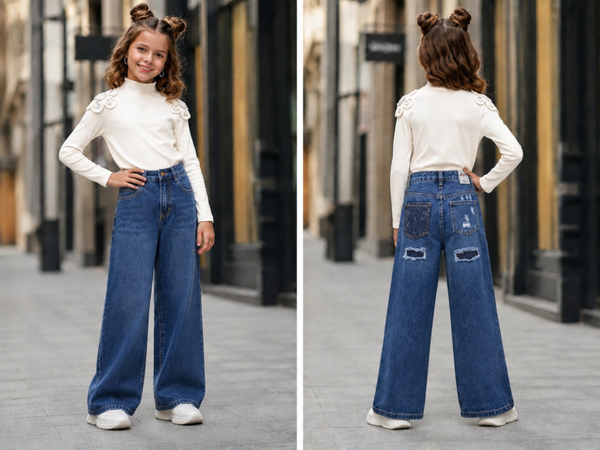 Populaire glitterzak broek met blauwe glitterzakje