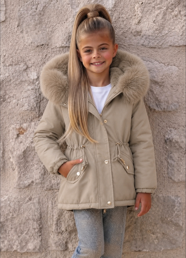 Winterjas taupe bont