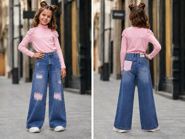 Roze glittervlak jeans