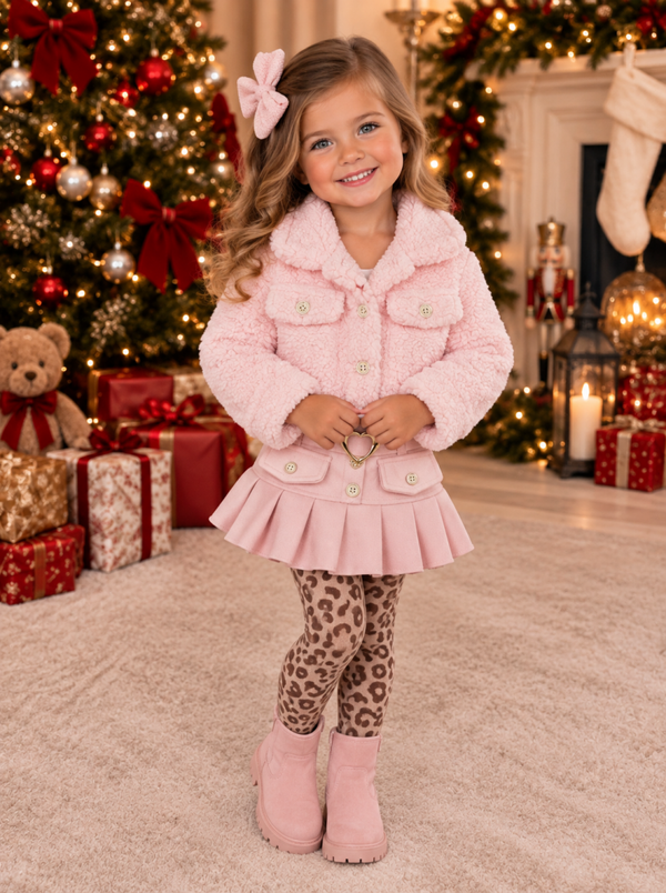 3-delig set leopard pink met winterlegging