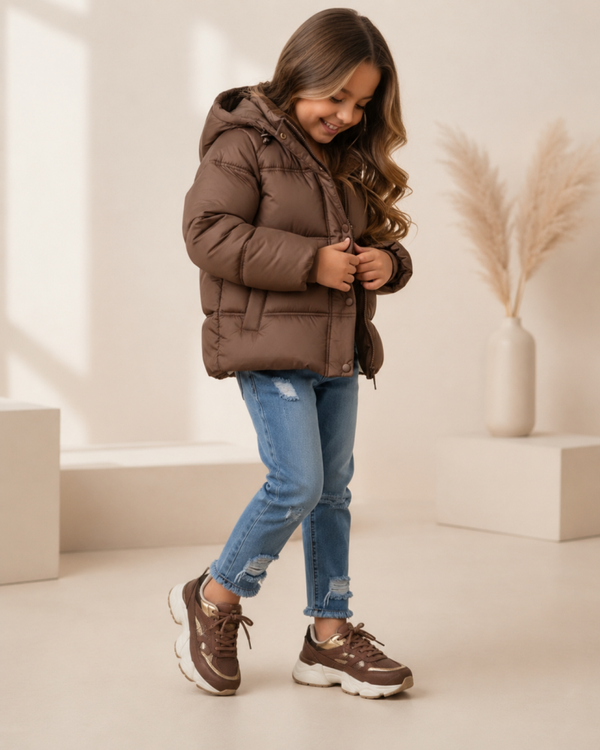 Winterjas puffer choco (pre-order 1 aug