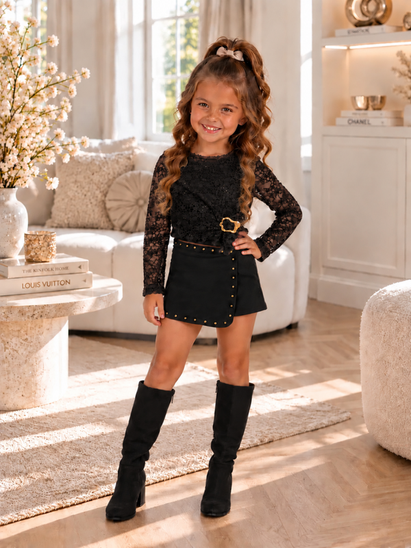 Lace broek rok set zwart