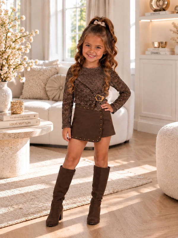 Lace broekrok set choco