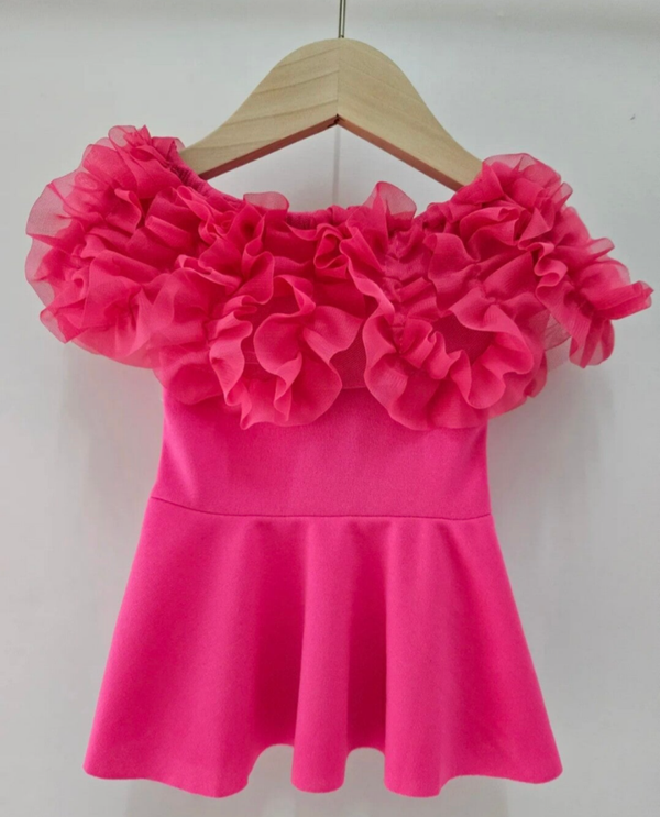 Ruffle jurk fuchsia