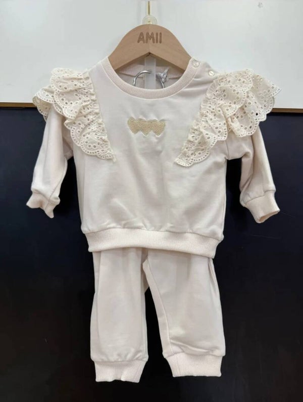 ruffle set baby beige