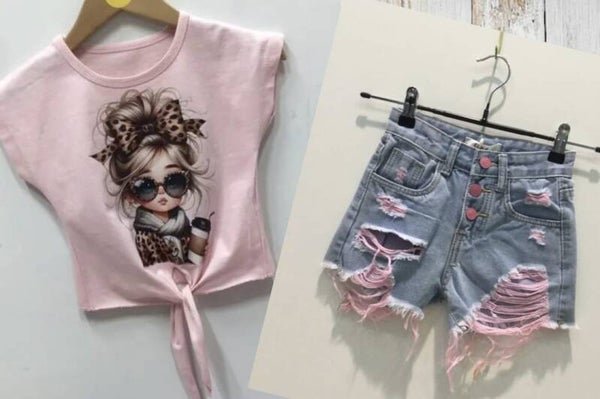 Jeans set girl roze