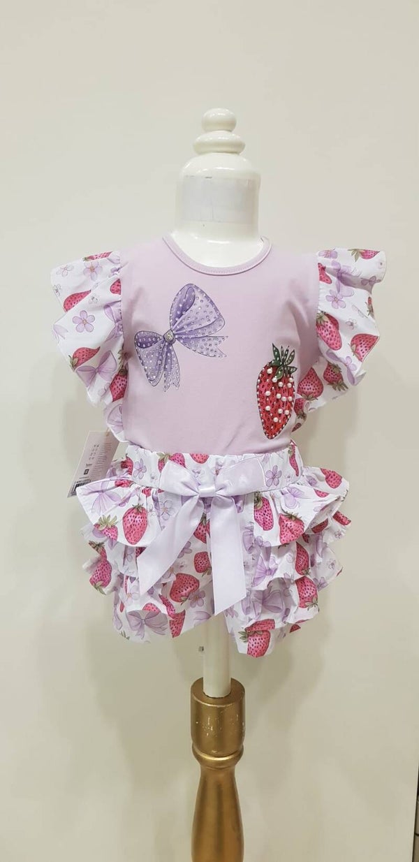 Aarbeien broek setje lila