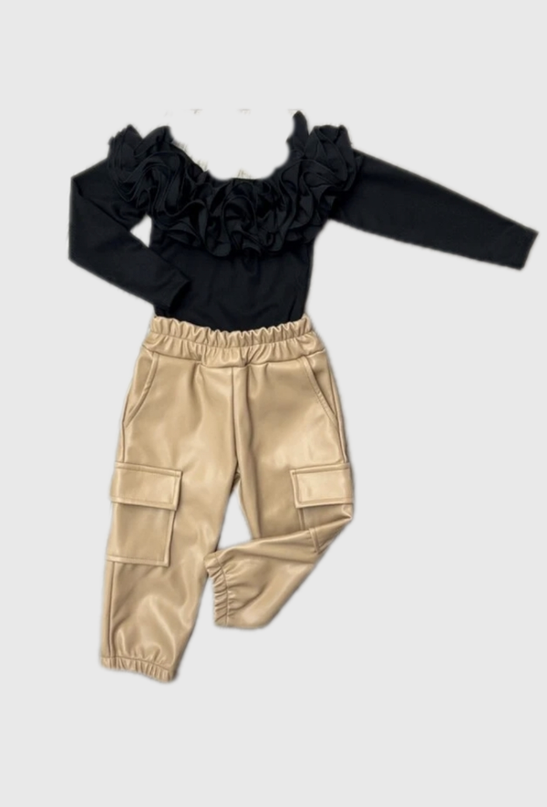 Leatherlook cargo broek beige