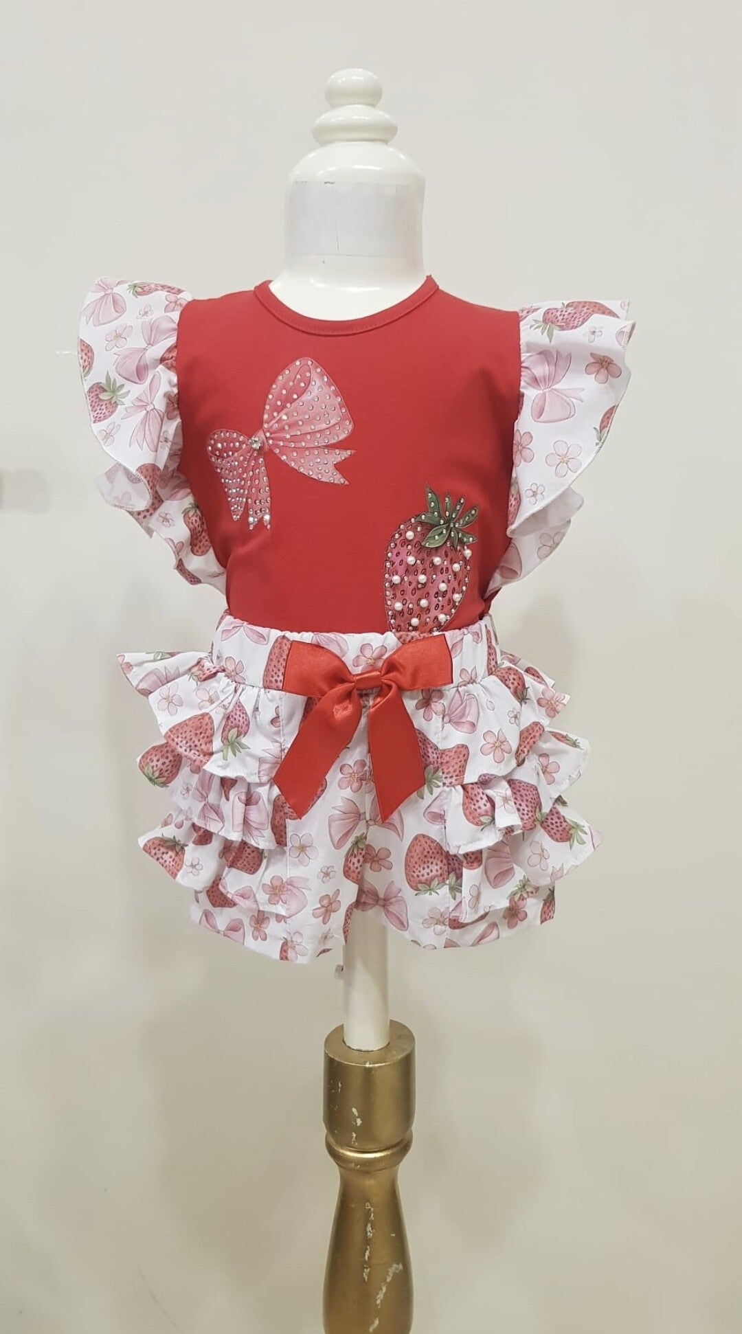 Aarbeien broek set rood