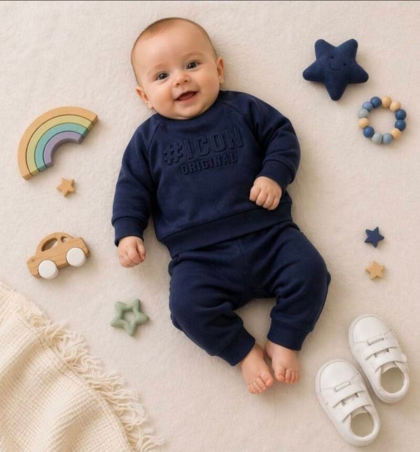 Baby icon set dark blue
