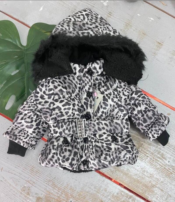 Leopard winterjasje met bontkraag