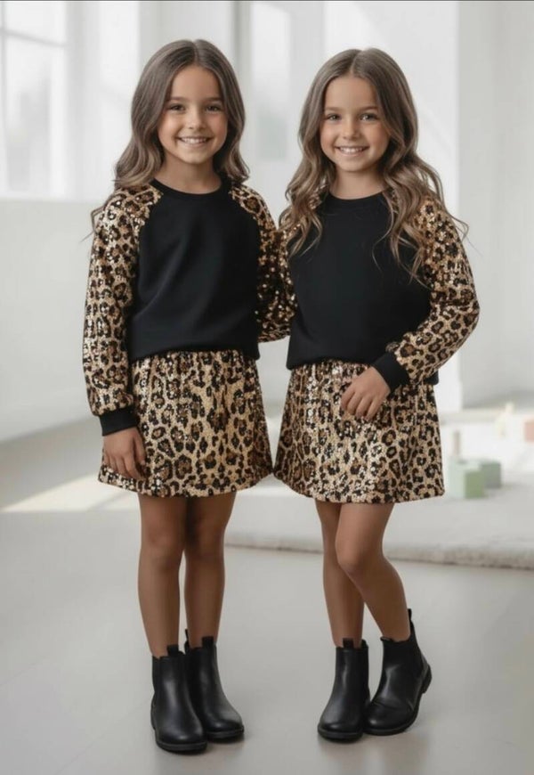 Setje leopard bling black