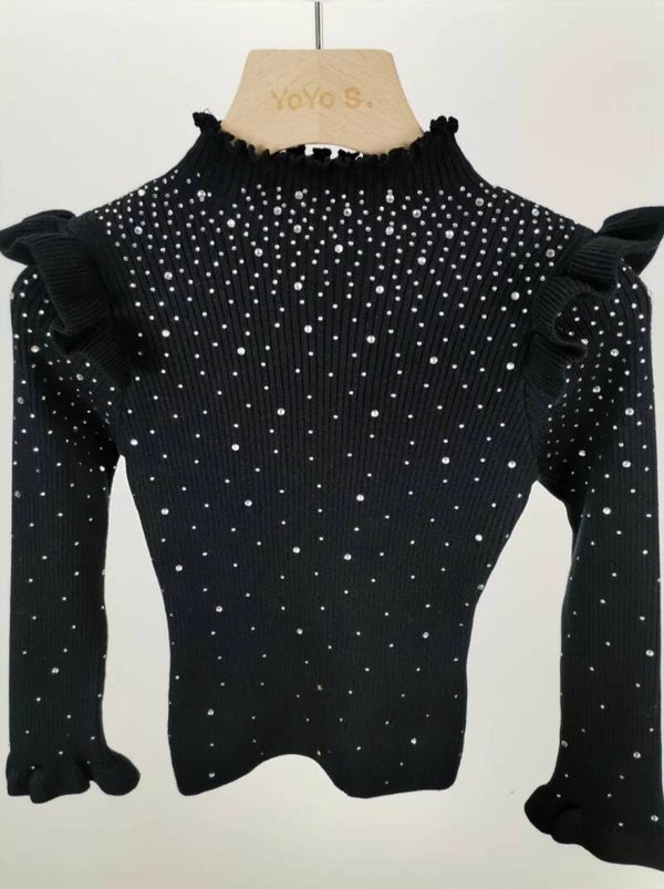 Top met bling zwart