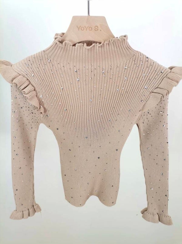 Top met bling beige