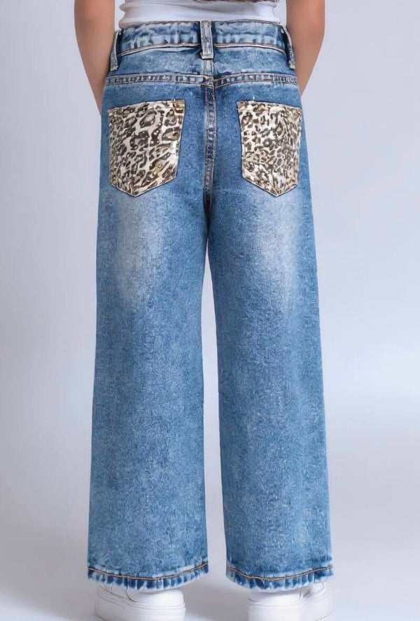 Jeans met leopard kontzakken