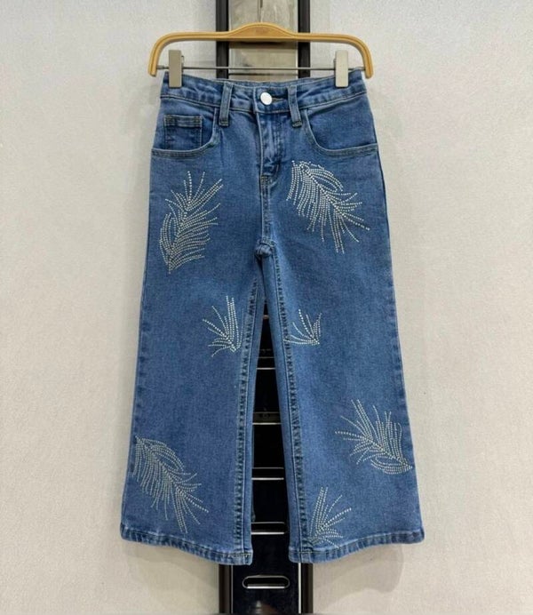 Jeans glitter leafs