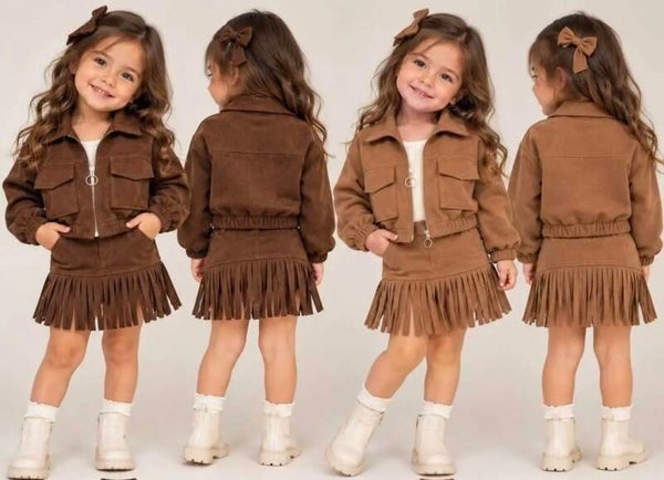 Suedine frill set in 2 kleuren beschikbaar