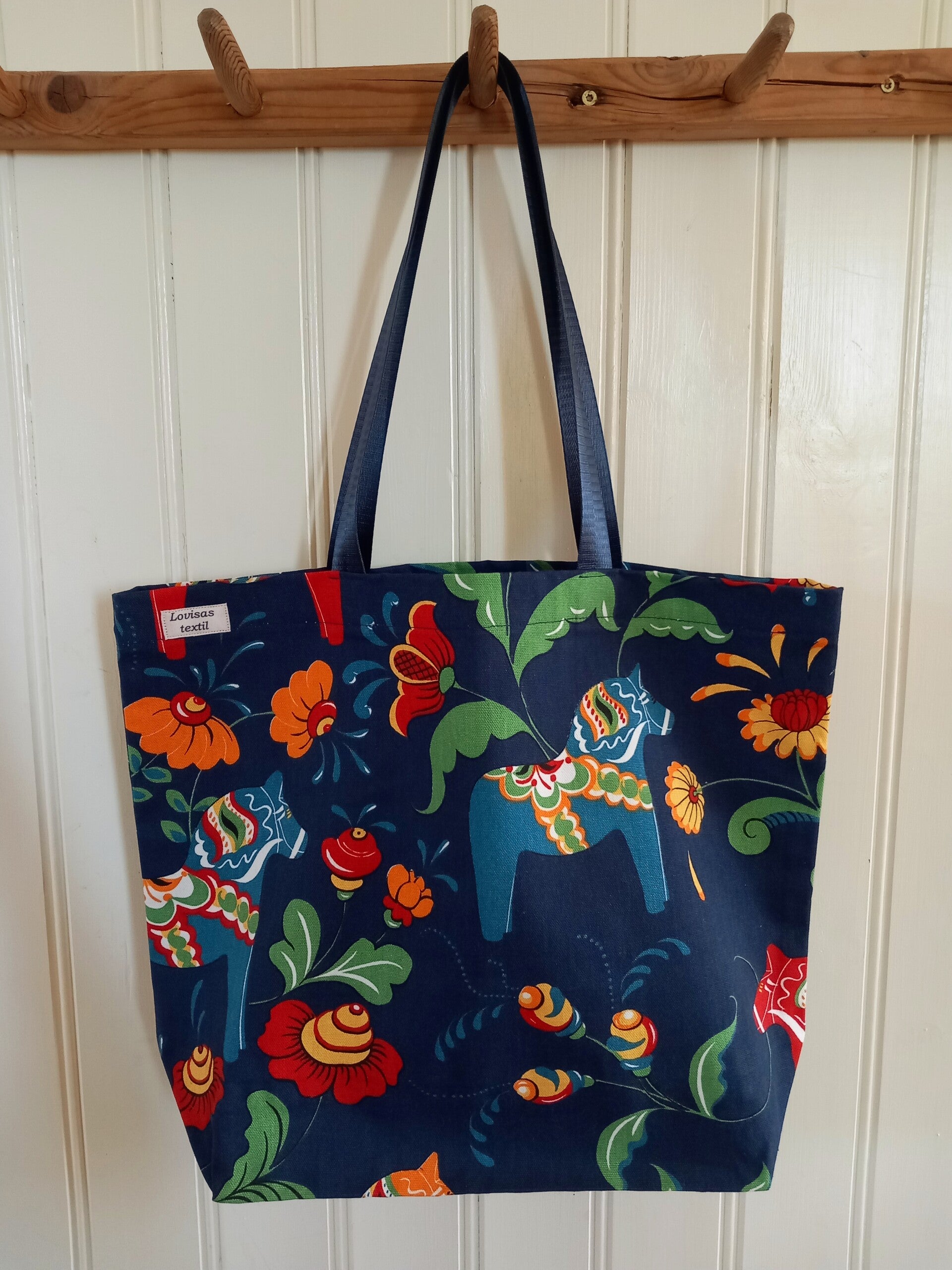 Enkel tygkasse / tote bag Dalahästar