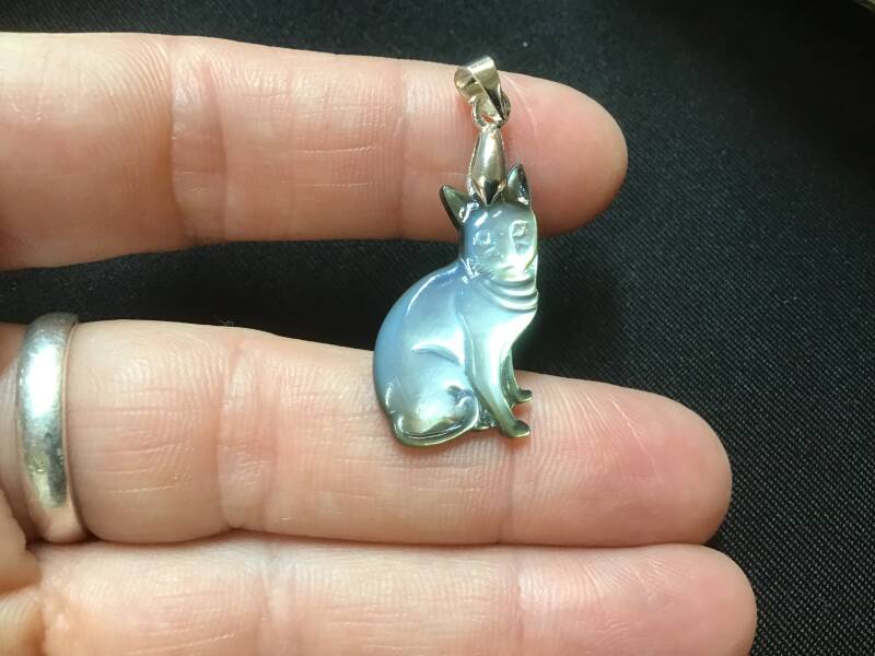 Pendentif chat en nacre | Mineraux et compagnie