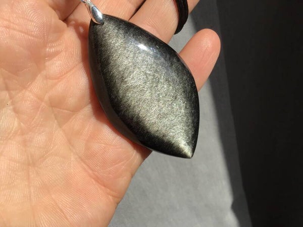 Pendentif obsidienne dorée gros format