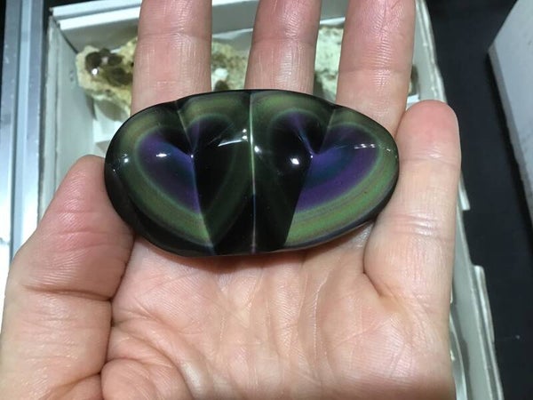 Coeurs doubles en obsidienne oeil celeste