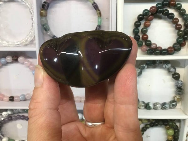 Double coeur en obsidienne arc en ciel