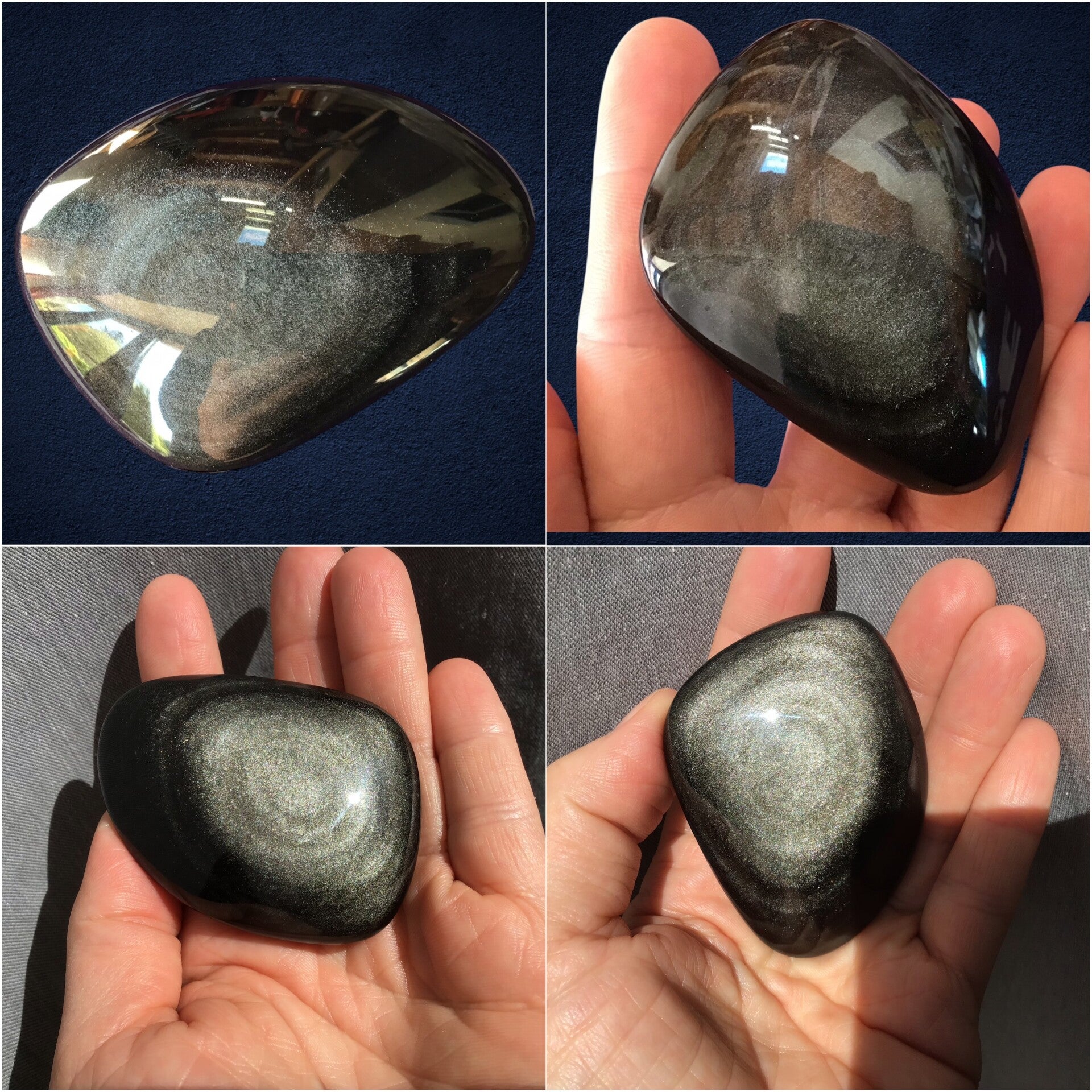 Galet obsidienne argentée