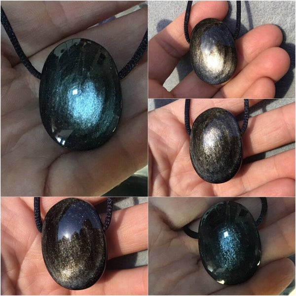 Pendentif mini galet obsidienne argentée