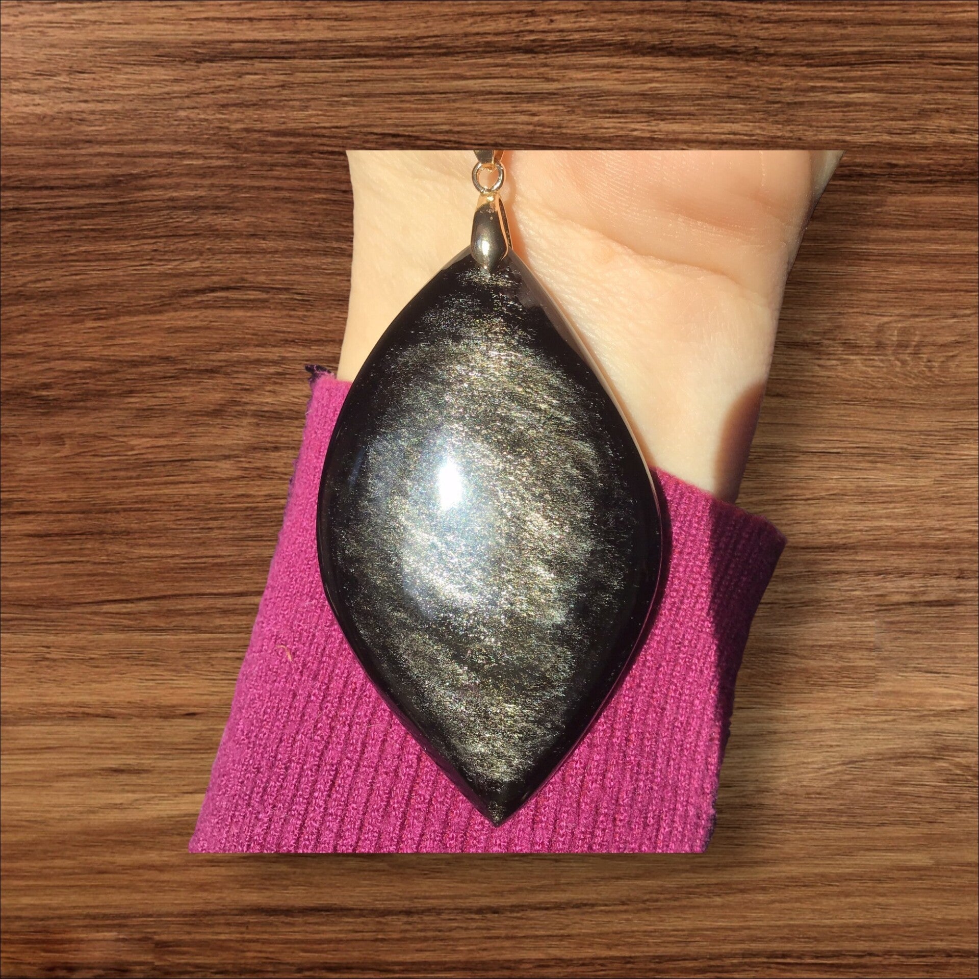 Pendentif obsidienne dorée gros format