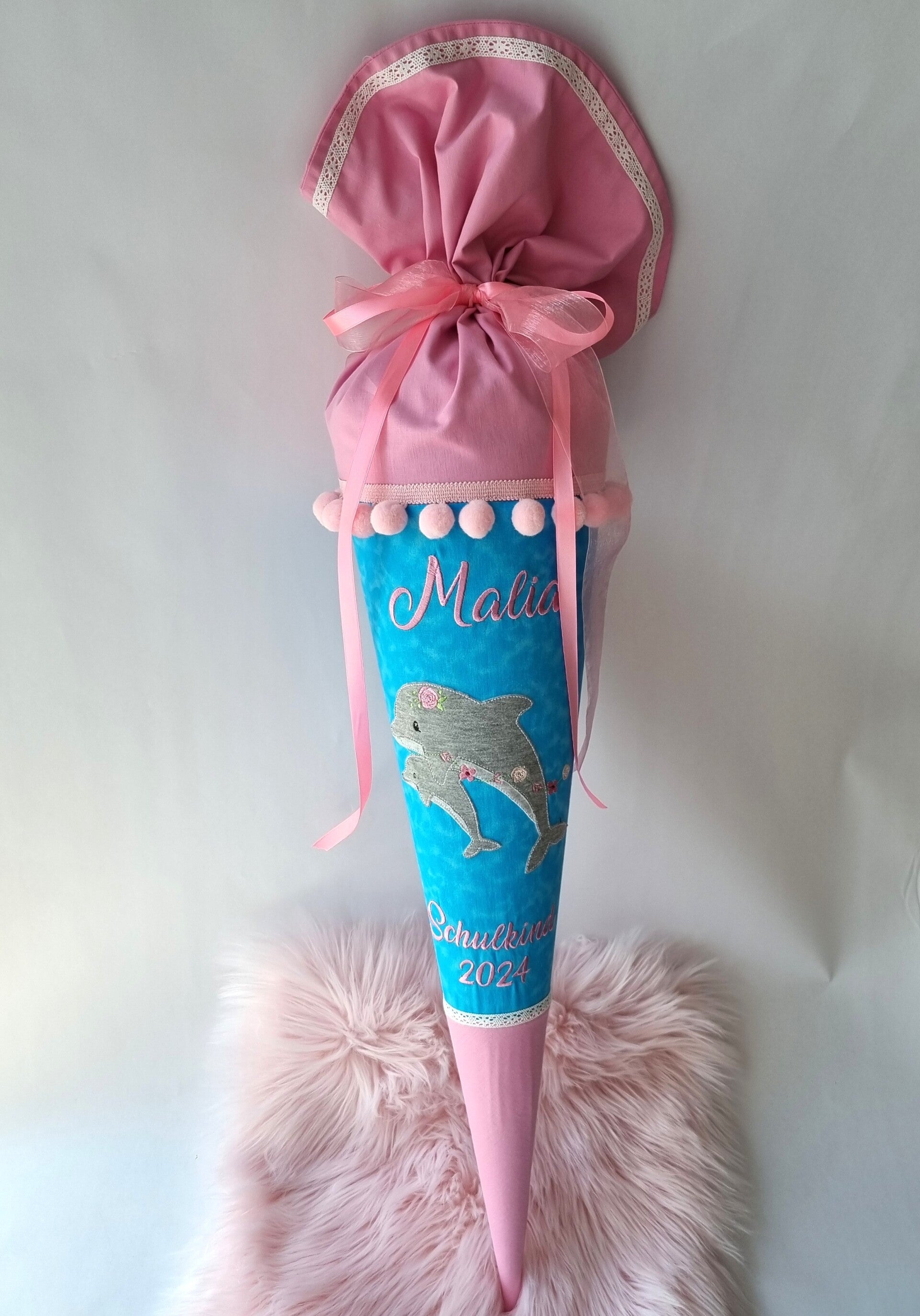 Personalisierte Schultüte Delfin – Stoff Schultüte mit Name Mädchen