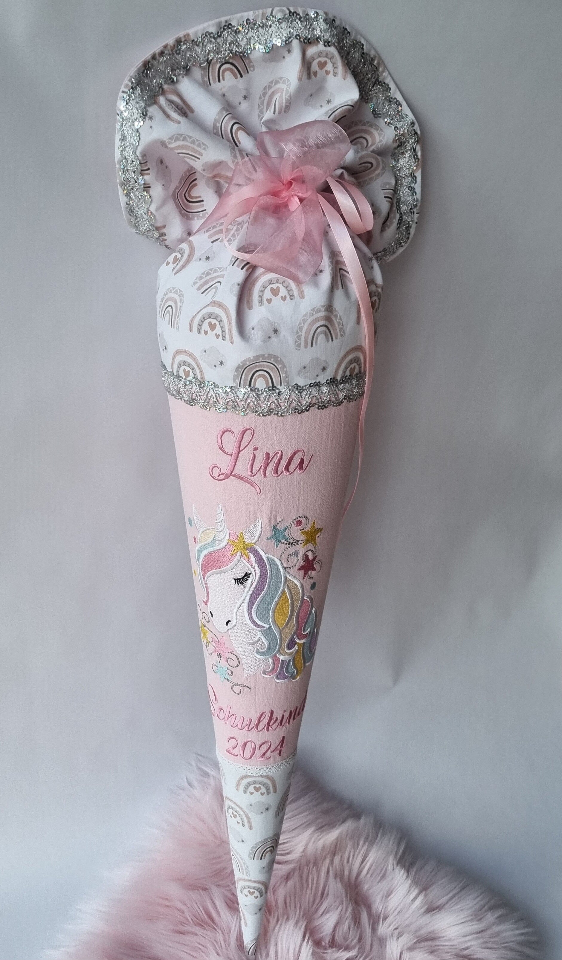 Personalisierte Schultüte Einhorn Pastell – Stoff Schultüte mit Name Mädchen