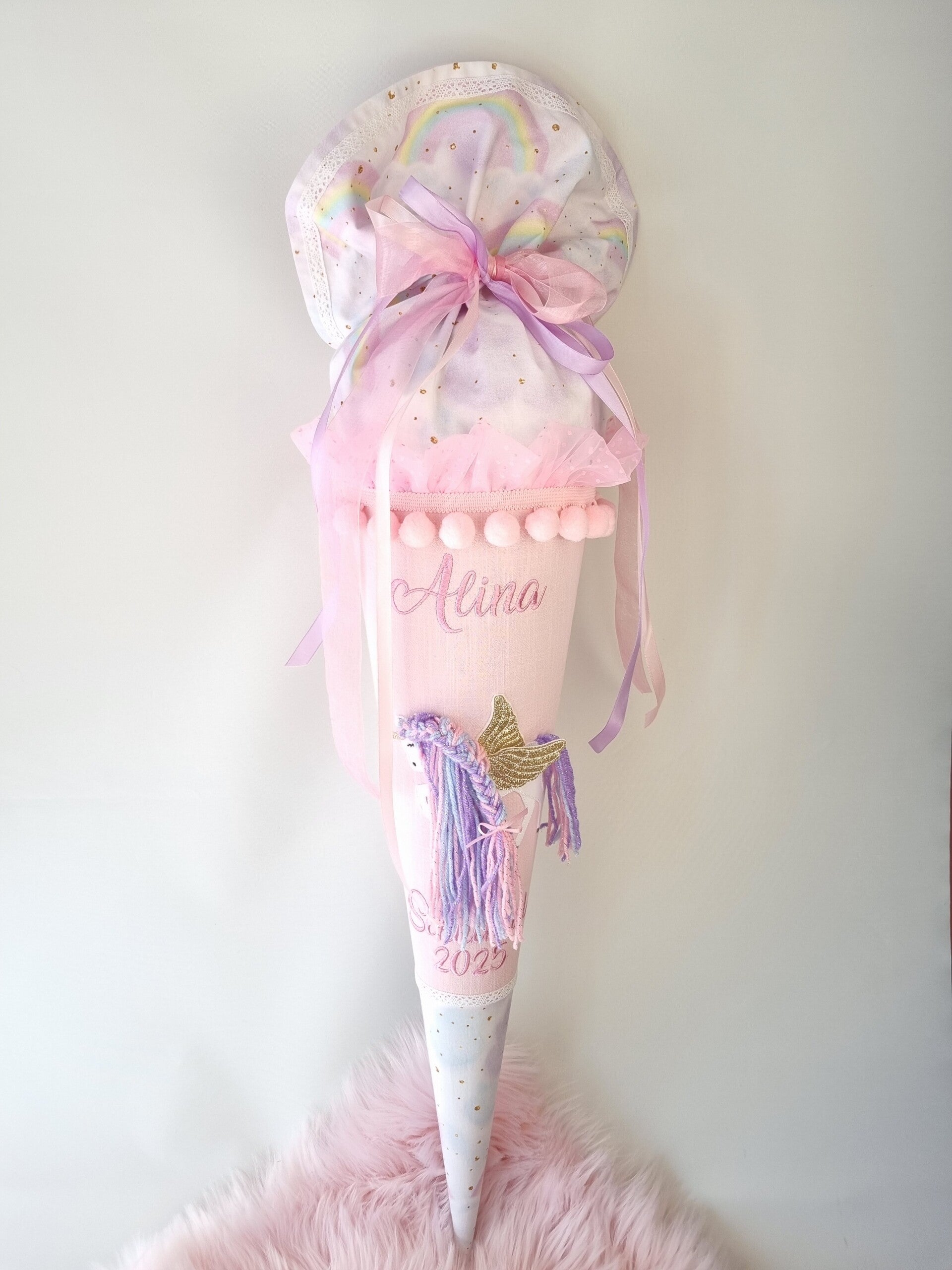 Personalisierte Schultüte Einhorn für Mädchen – Stoff Schultüte mit Name