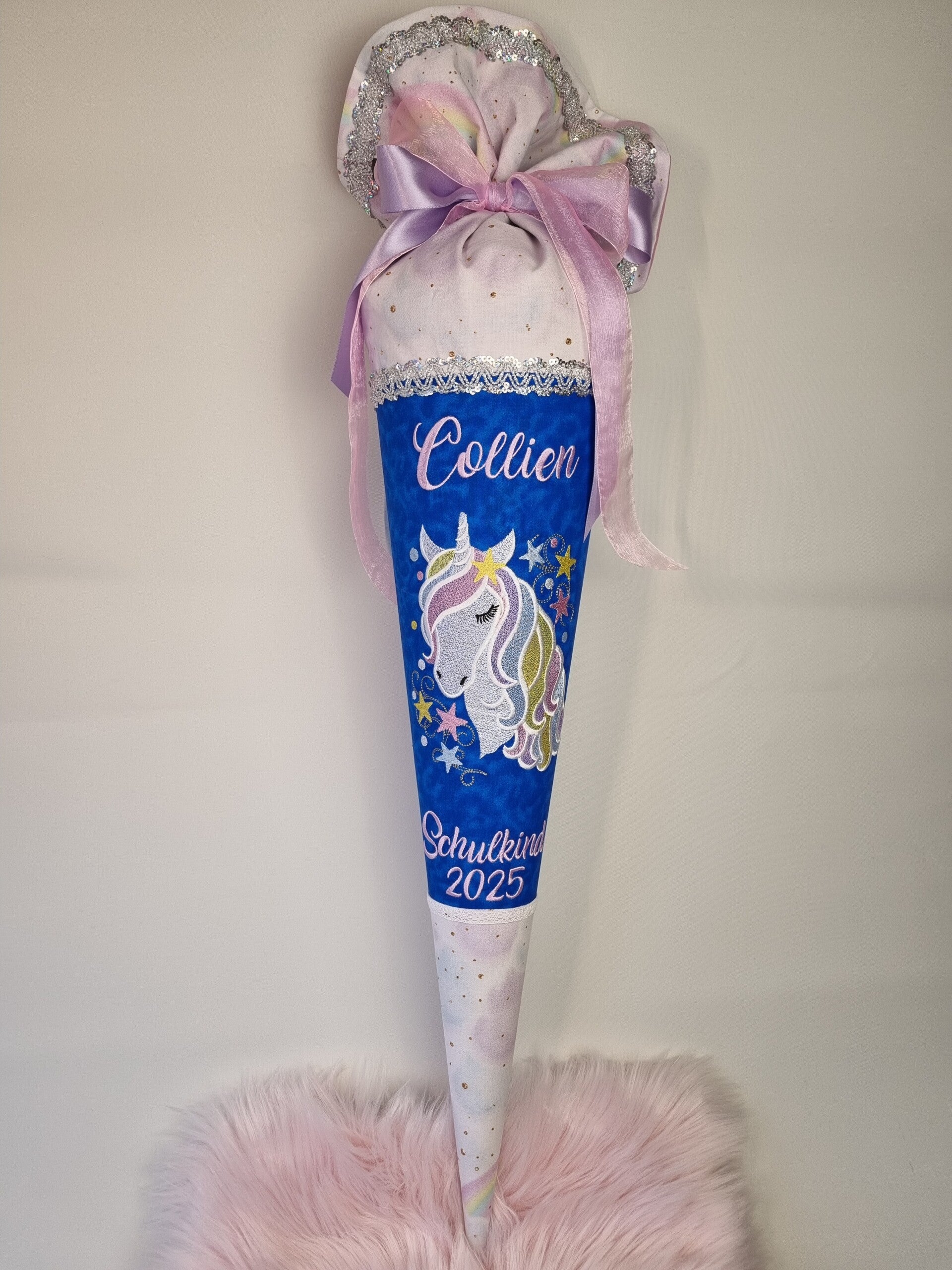 Schultüte Einhorn blau mit Namen bestickt