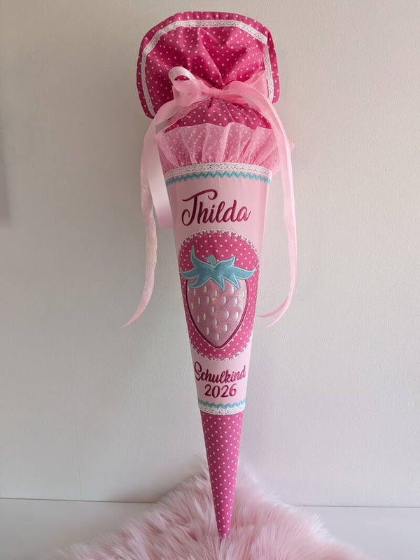 Personalisierte Schultüte Erdbeere – Stoff Schultüte mit Name Mädchen