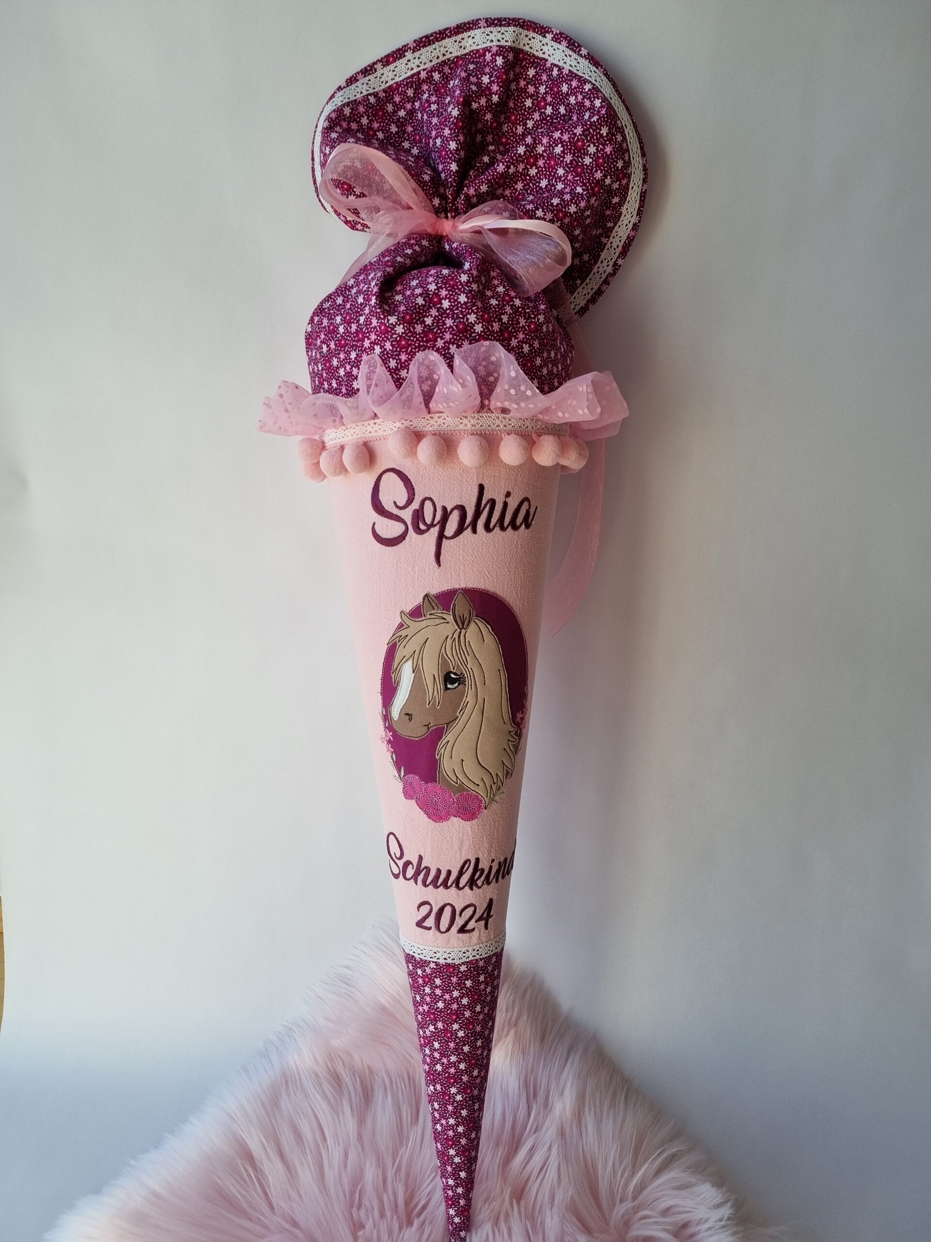 Personalisierte Schultüte Pferd rosa – Stoff Schultüte mit Name Mädchen