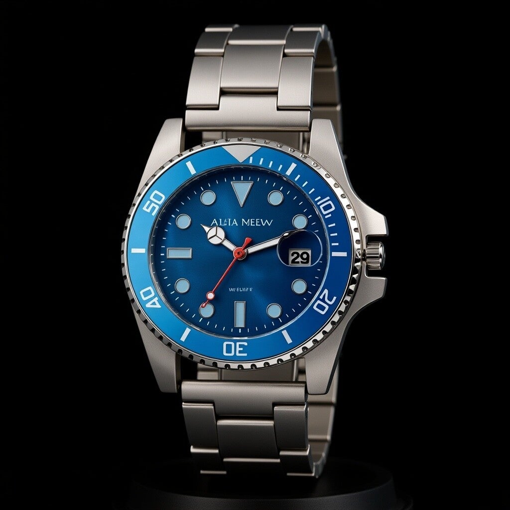 HELVETIA TIMEPIECES Alain Miller Men’s Watch – Blue Dial, Stainless Steel Band