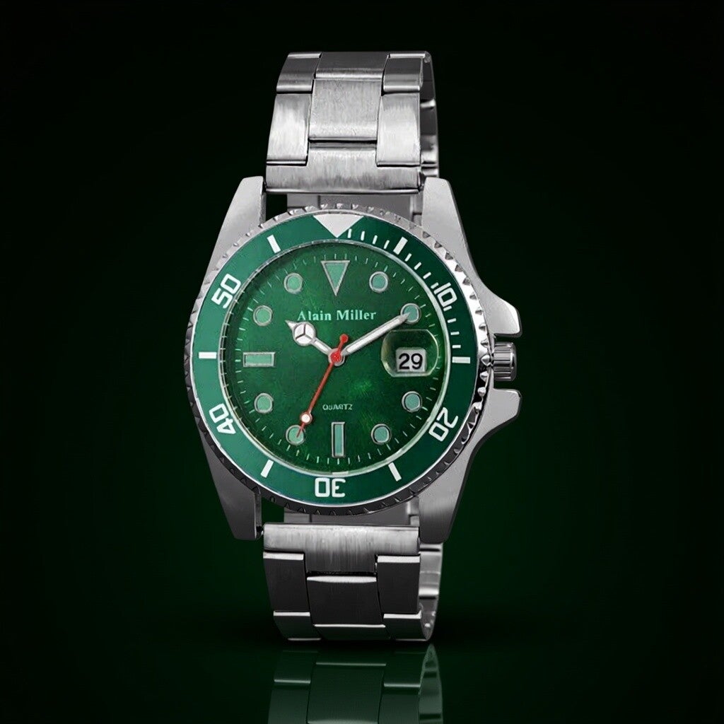 HELVETIA TIMEPIECES Alain Miller Men’s Watch – Green Dial, Stainless Steel Band