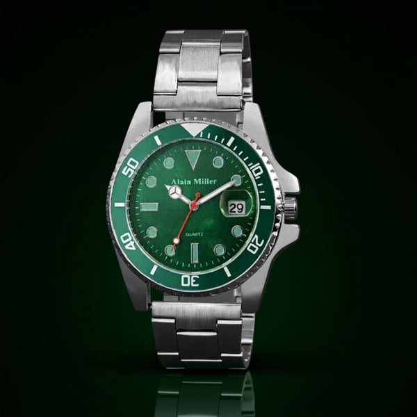 HELVETIA TIMEPIECES Alain Miller Men’s Watch – Green Dial, Stainless Steel Band
