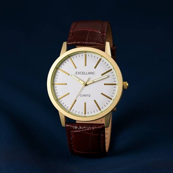HELVETIA TIMEPIECES Excellanc Prestige Men’s Watch – Faux Leather Strap