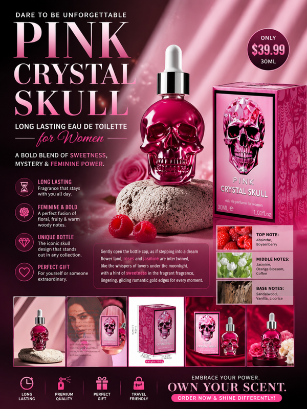 Pink Crystal Skull Eau de Toilette for Women – Long Lasting Floral Fruity Perfume – 30ml