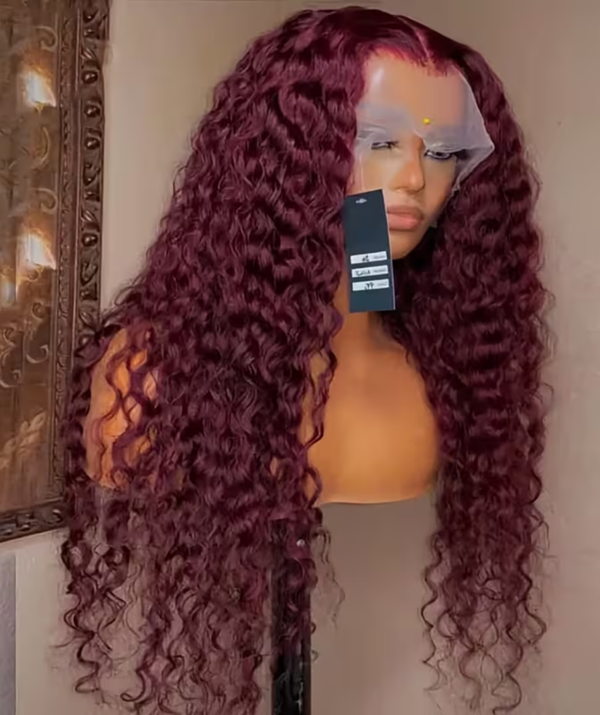 Burgundy Glueless Lace Front Wig – 13x4 Jerry Curly Synthetic Wig | Pre-Plucked, Bleached Knots, Heat Resistant | 99J Burgundy | Daily & Party Wear