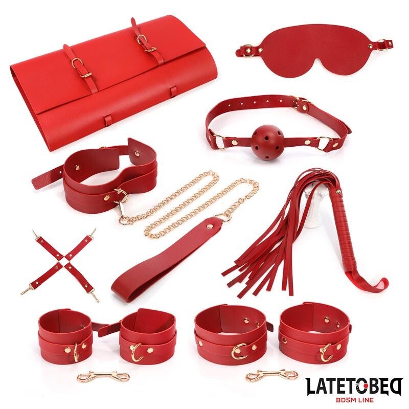 LATETOBED BDSM LINE Ensemble de bondage 7 pièces avec sac de transport rouge