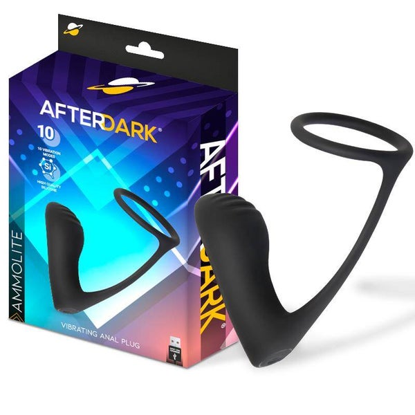 PLUG ANAL VIBRANT EN AMMITE AFTERDARK AVEC ANNEAU DE TESTICORPS