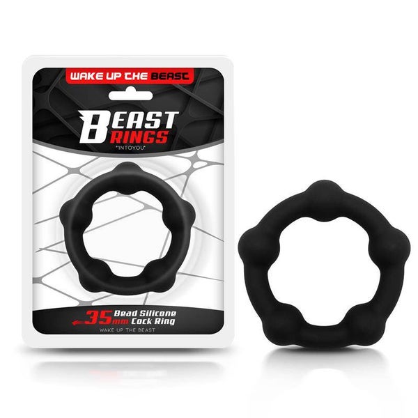 Anneau pénien BEAST RINGS en silicone solide, 3,5 cm, noir.
