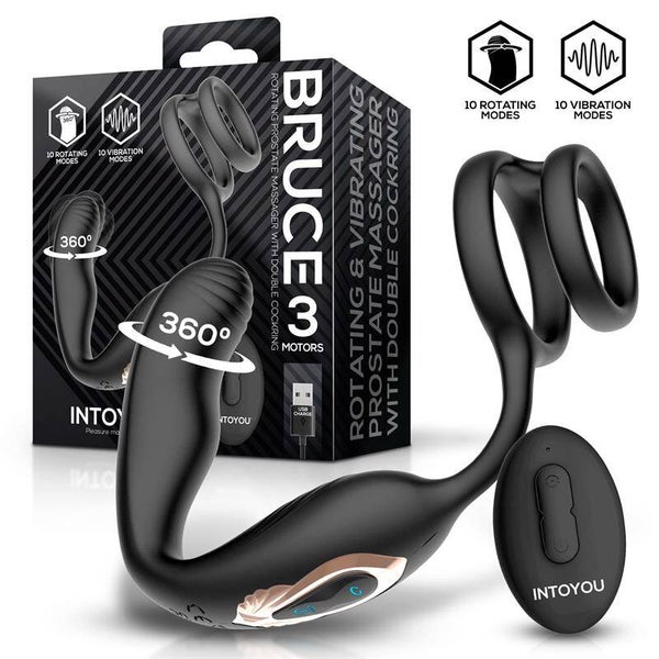 Masseur de prostate Bruce INTOYOU 360º avec double anneau pénien vibrant