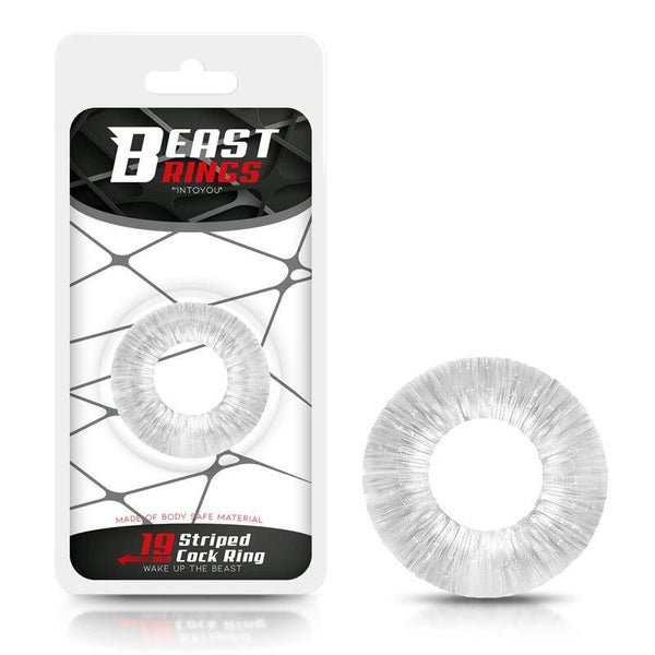 Anneau pénien BEAST RINGS Super flexible à rayures 1,9 cm Transparent